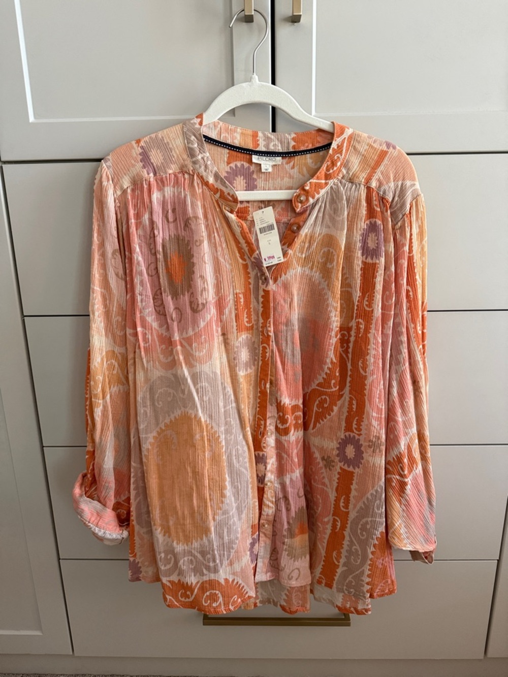 Peach Paisley Button-Front Blouse - Women Tops